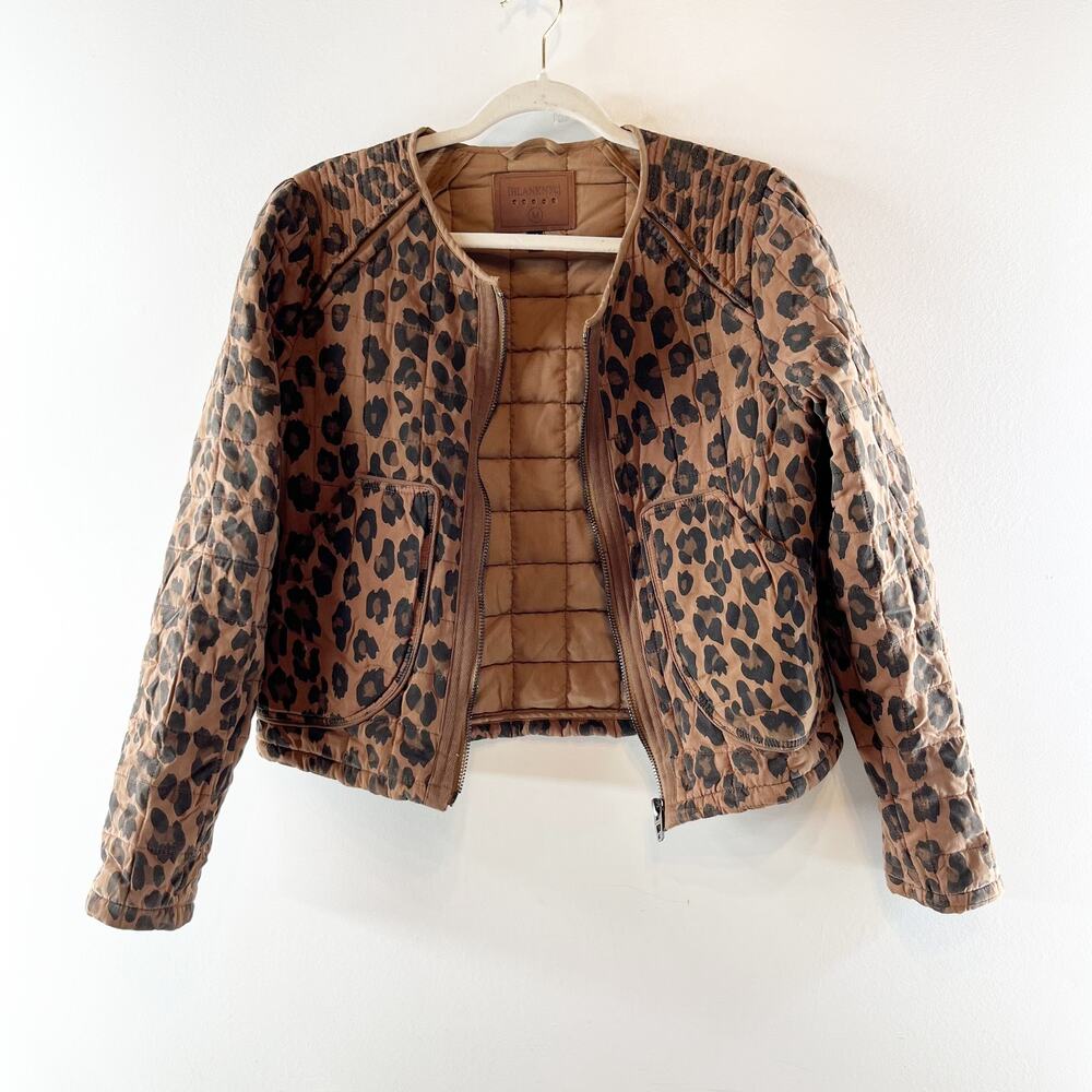 Blank NYC Leopard Print Zip Up Collarless Quilted Coat Jacket Medium
